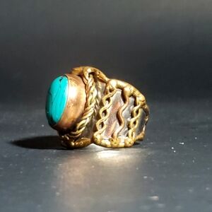 Turquoise and Mixed Metal Ring with a Braided Design Adjustable Boutique NWOT